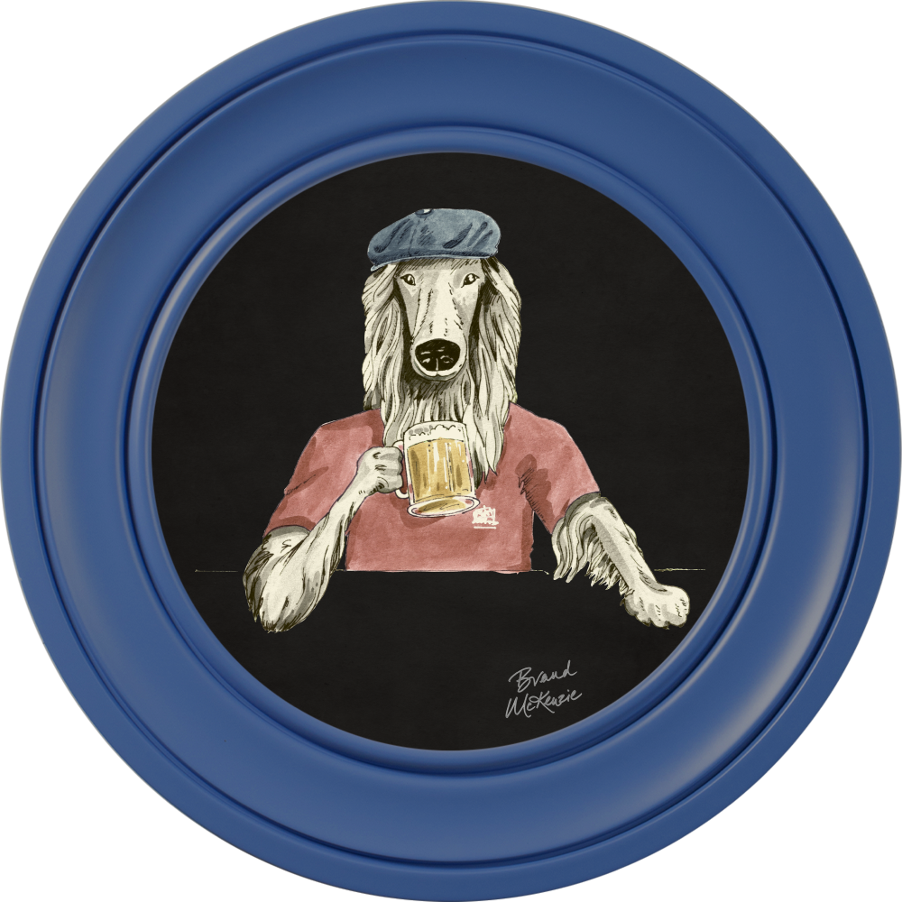 Brand McKenzie Happy Hour Bruce Framed Round Art Print with Charcoal Black Background