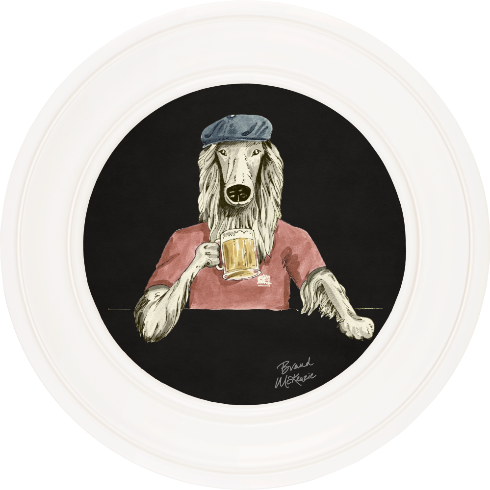 Brand McKenzie Happy Hour Bruce Framed Round Art Print with Charcoal Black Background