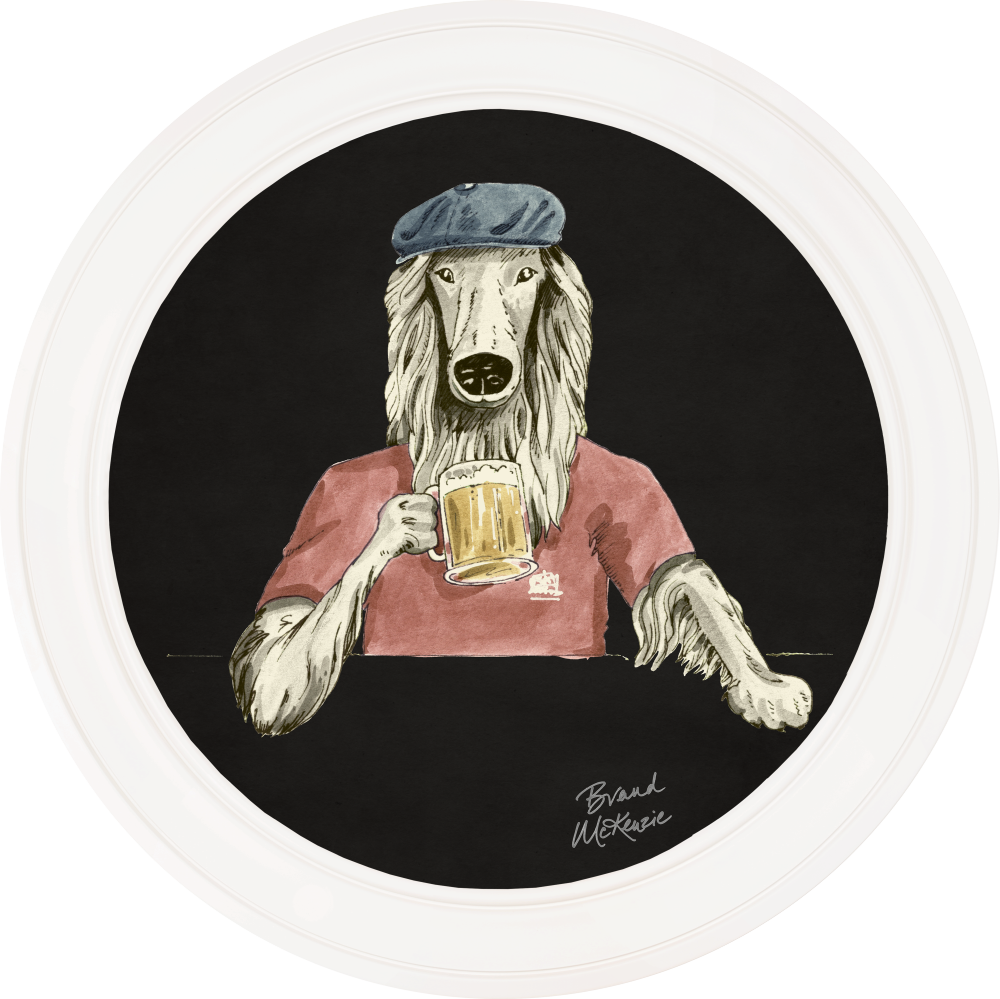 Brand McKenzie Happy Hour Bruce Framed Round Art Print with Charcoal Black Background