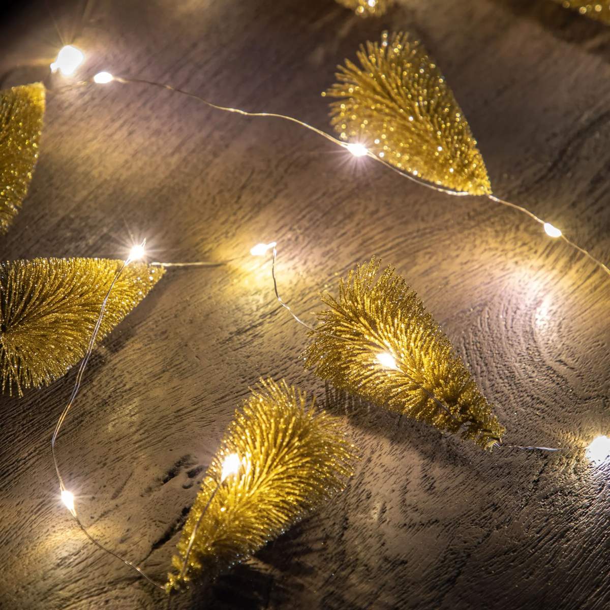 Gallery Direct Brush Tree Garland 15 LED Lights Gold