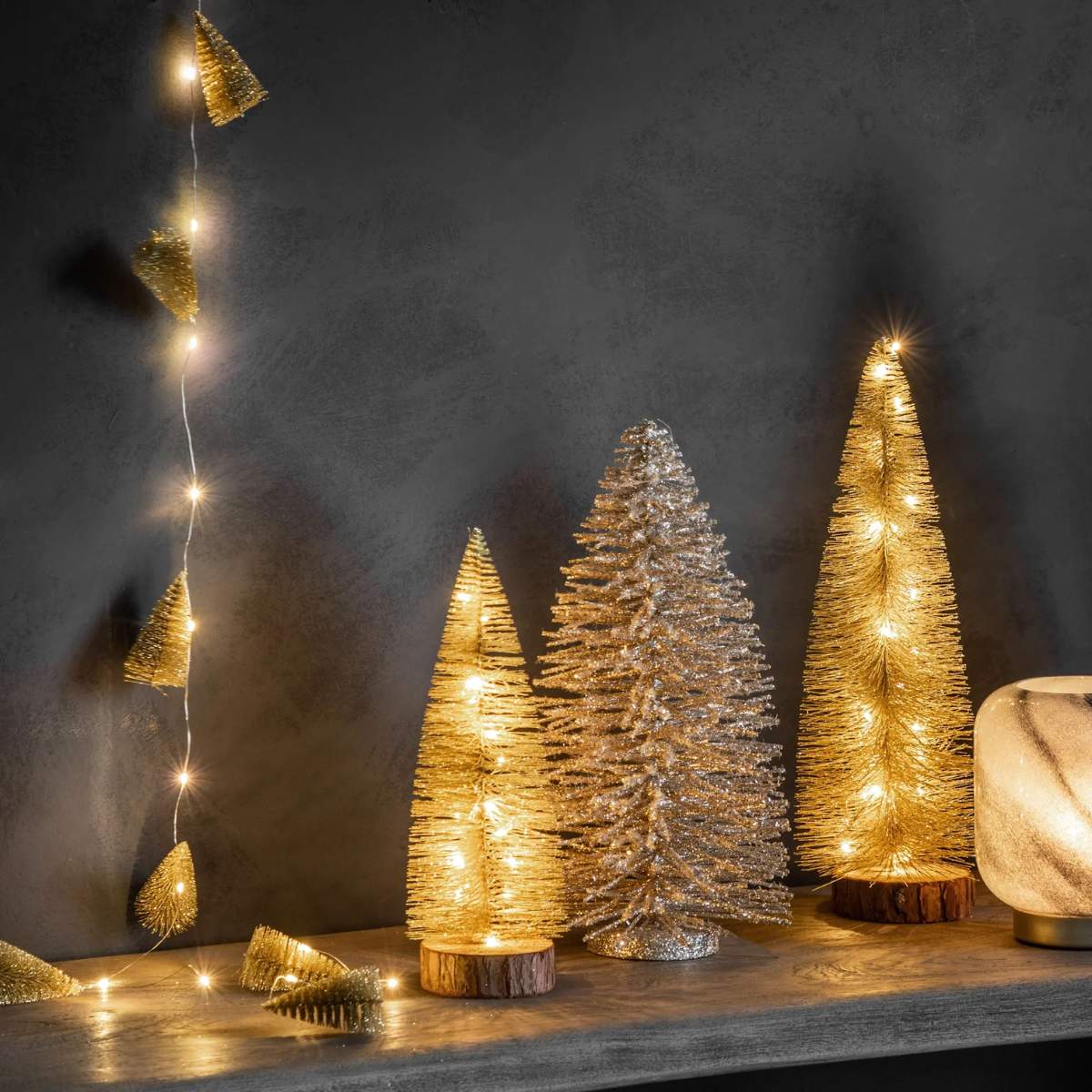 Gallery Direct Brush Tree Garland 15 LED Lights Gold