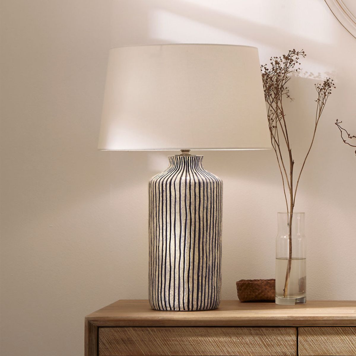 Pacific Lifestyle Bude Blue and White Stripe Stoneware Table Lamp Base