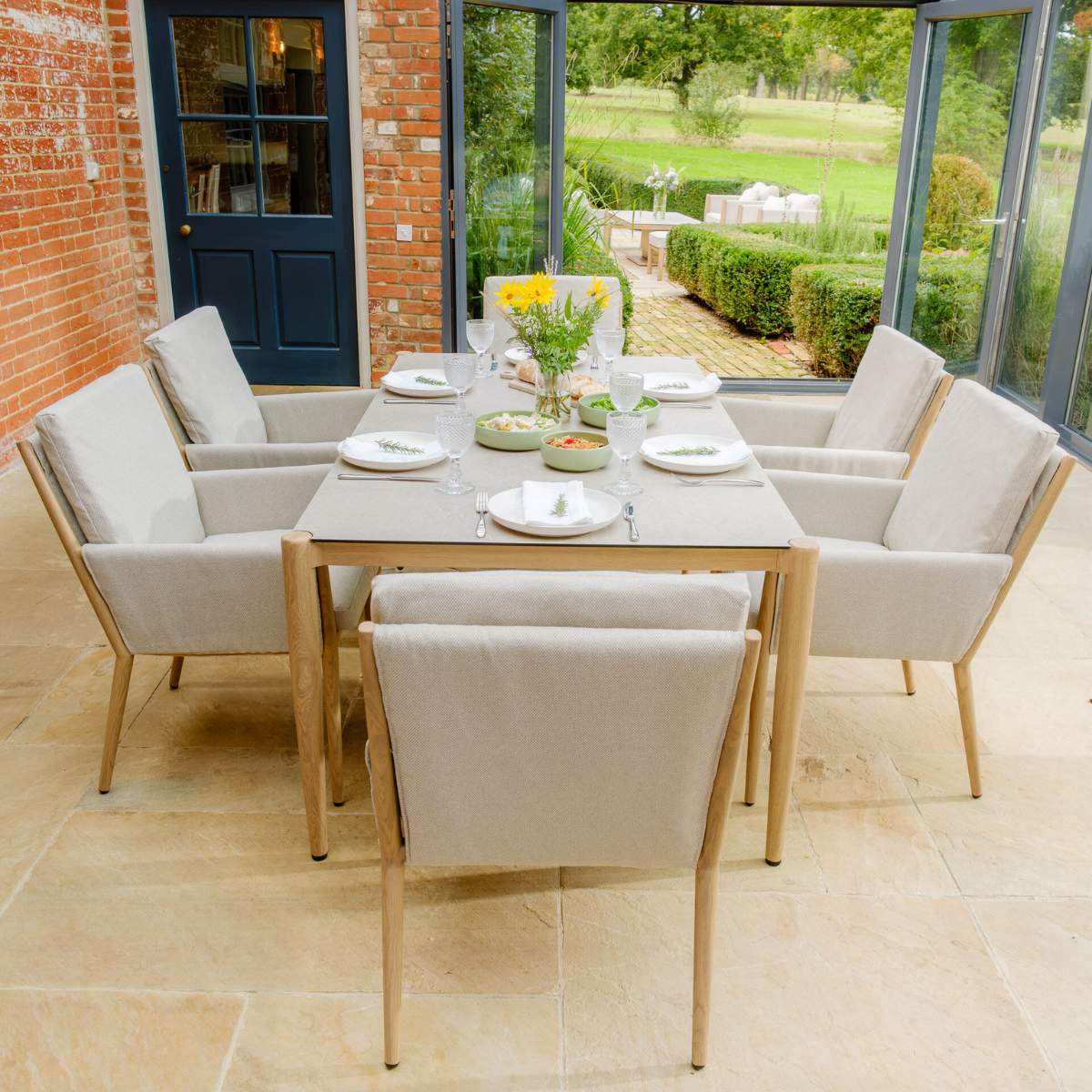 Maze Burford 6 Seat Aluminium Rectangular Dining Set - Almond
