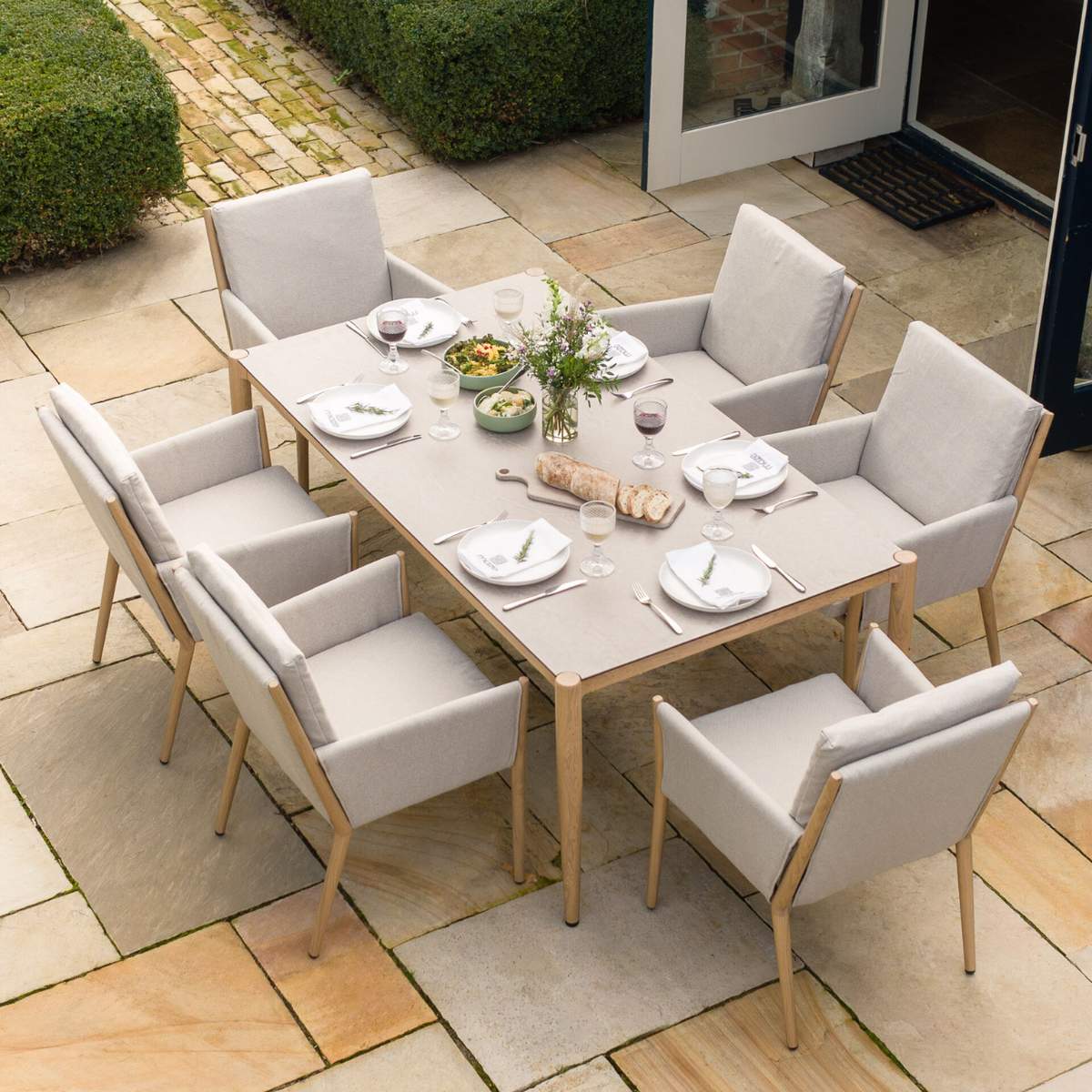 Maze Burford 6 Seat Aluminium Rectangular Dining Set - Almond