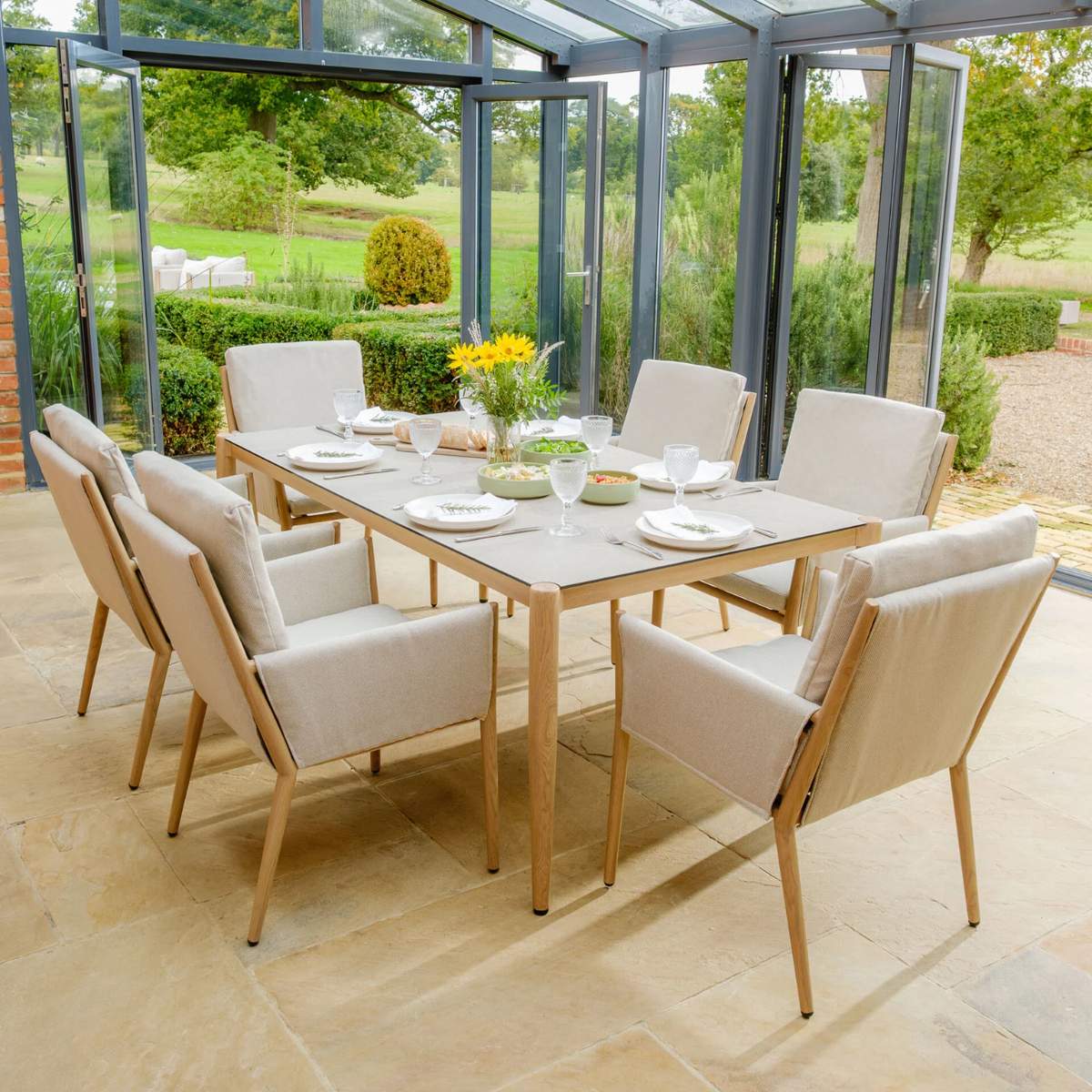 Maze Burford 6 Seat Aluminium Rectangular Dining Set - Almond
