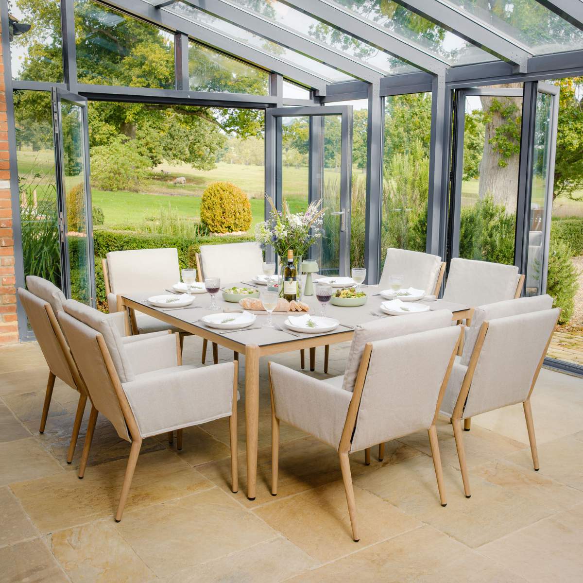 Maze Burford 8 Seat Aluminium Square Dining Set - Almond