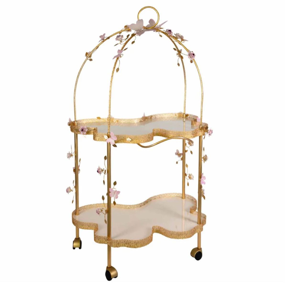 Villari Butterfly Tea Trolley - Pink & Gold