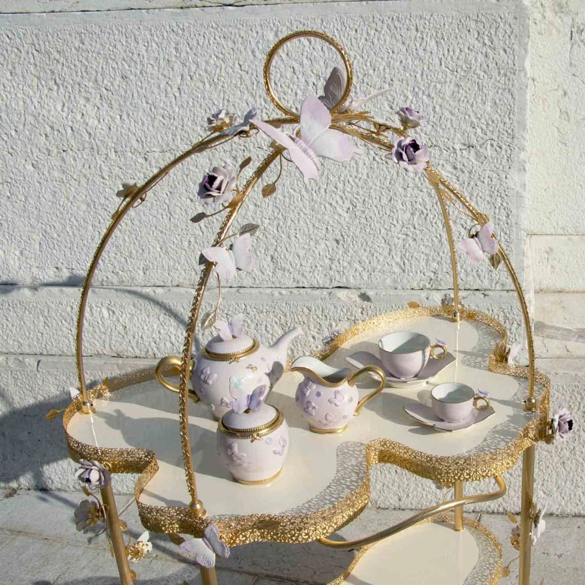 Villari Butterfly Tea Trolley - Pink & Gold