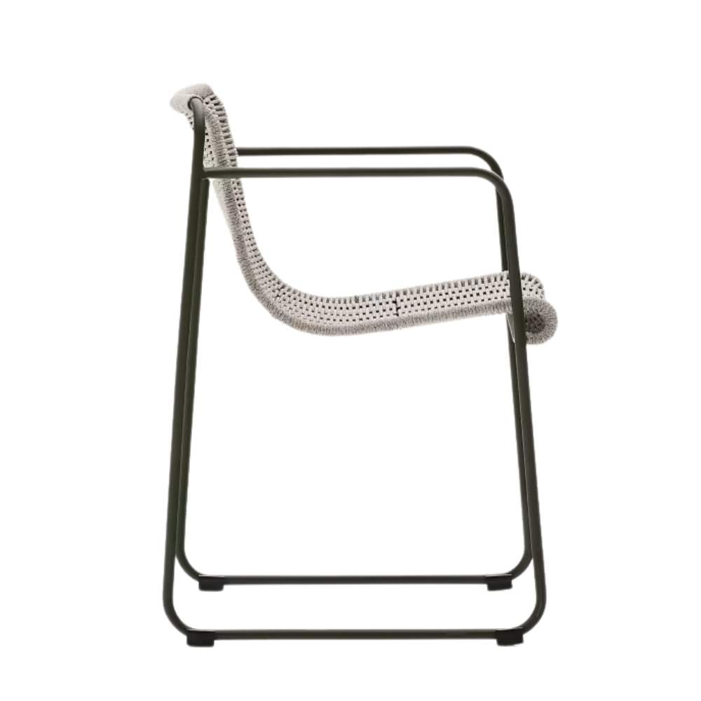 Kave Home Maurina Chair in Green Galvanised Steel with Ecru and Grey Rope Cord