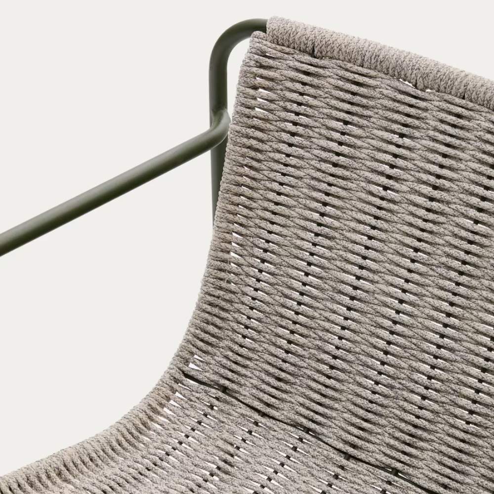 Kave Home Maurina Chair in Green Galvanised Steel with Ecru and Grey Rope Cord