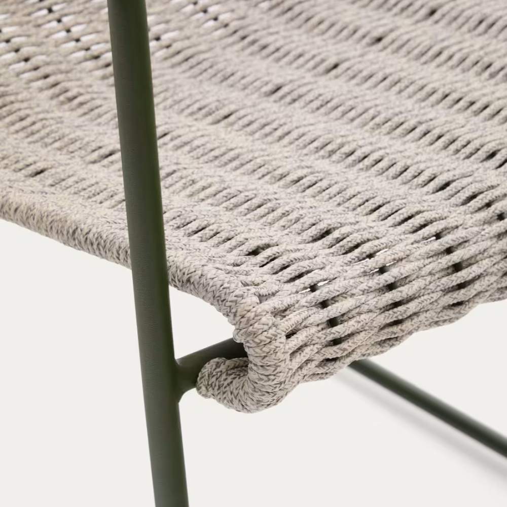 Kave Home Maurina Chair in Green Galvanised Steel with Ecru and Grey Rope Cord