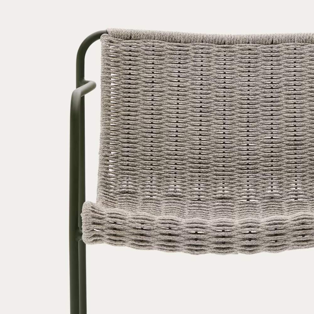 Kave Home Maurina Chair in Green Galvanised Steel with Ecru and Grey Rope Cord