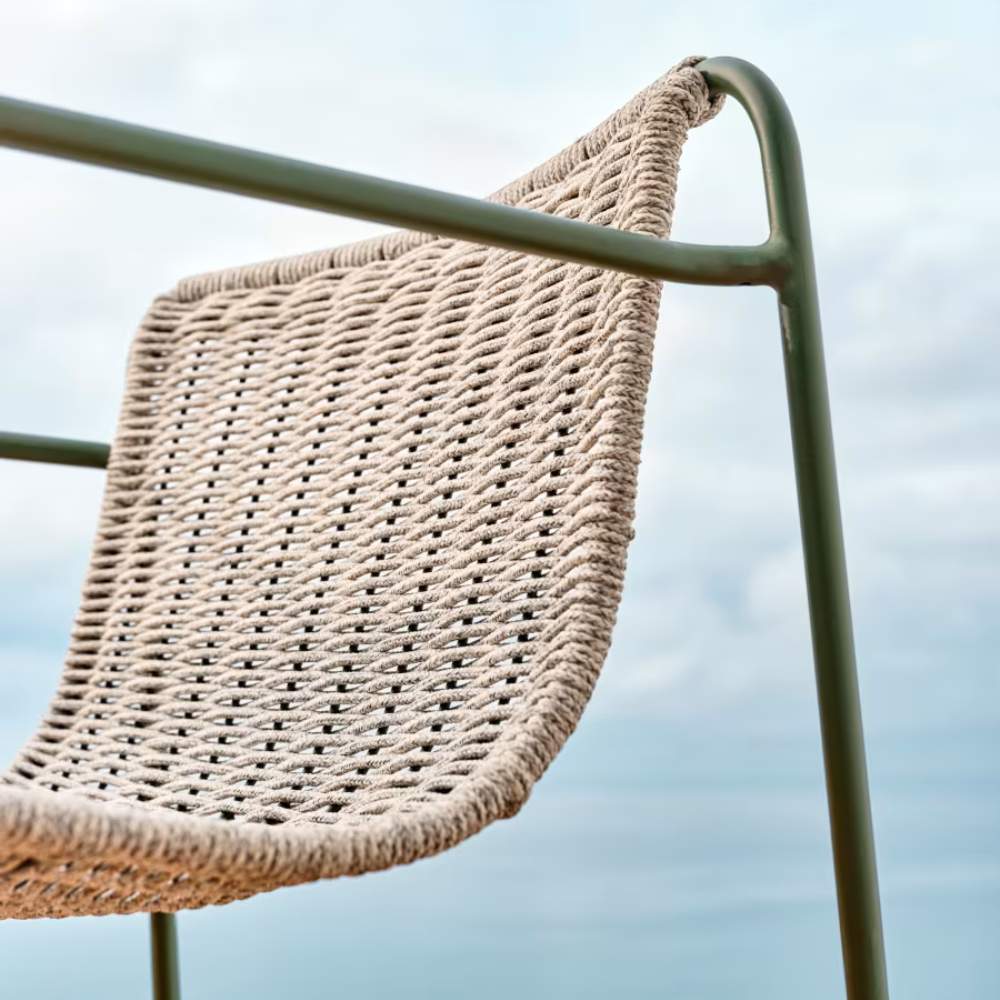 Kave Home Maurina Chair in Green Galvanised Steel with Ecru and Grey Rope Cord