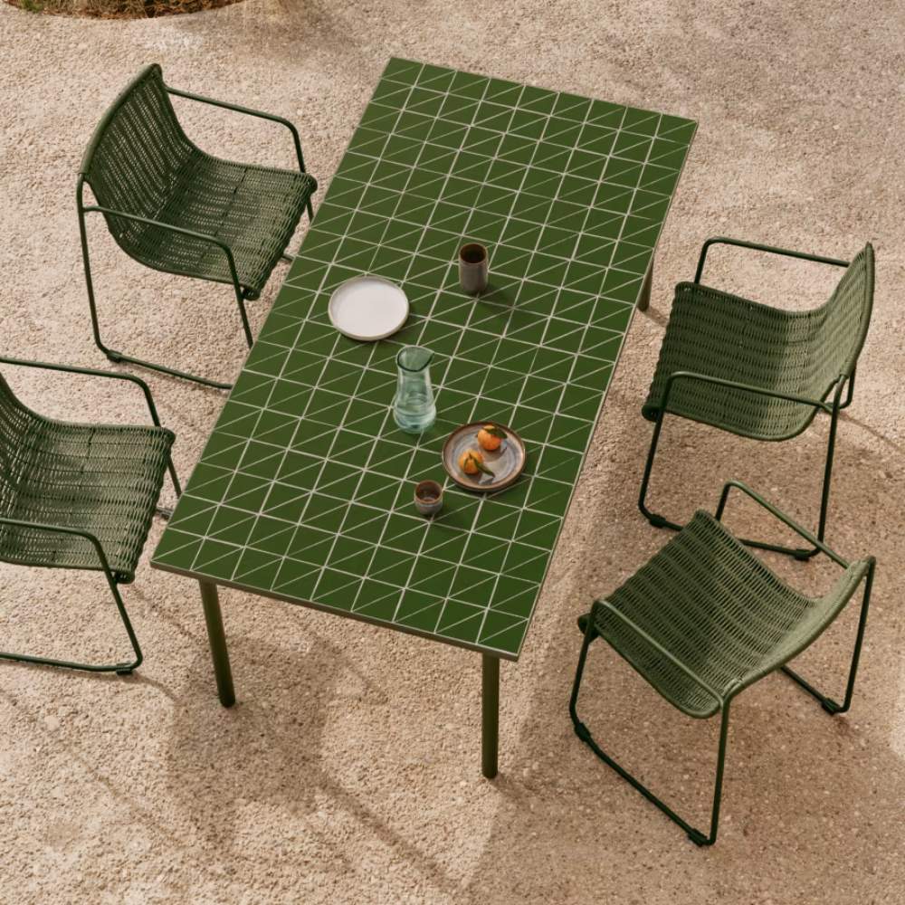 Kave Home Maurina Chair in Green Galvanized Steel and Green Rope Cord