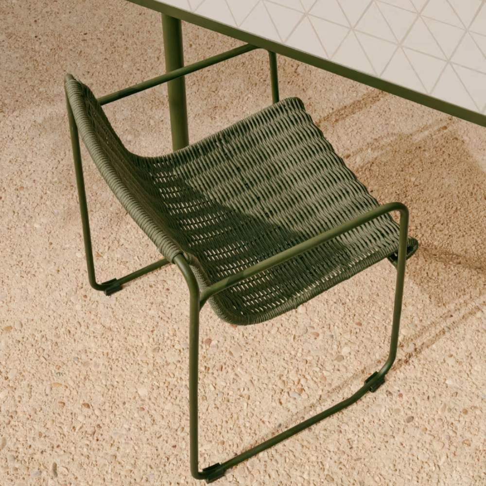 Kave Home Maurina Chair in Green Galvanized Steel and Green Rope Cord