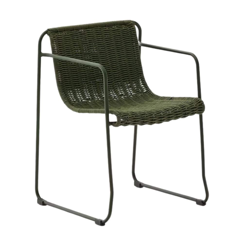 Kave Home Maurina Chair in Green Galvanized Steel and Green Rope Cord