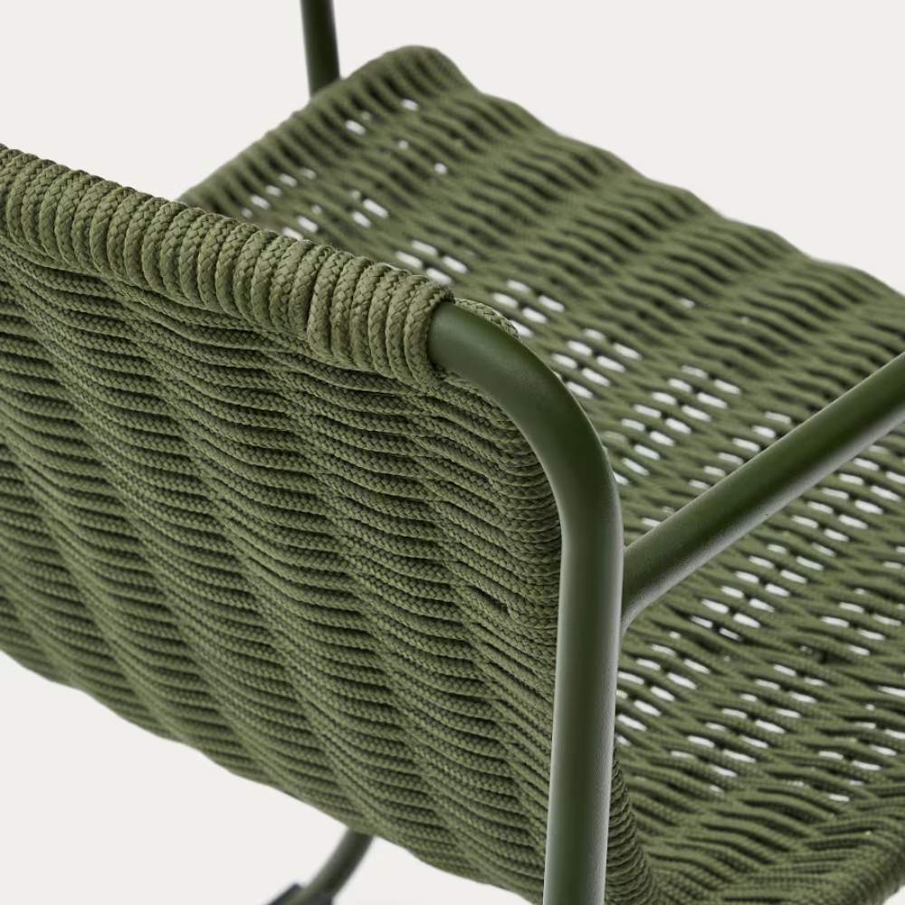 Kave Home Maurina Chair in Green Galvanized Steel and Green Rope Cord