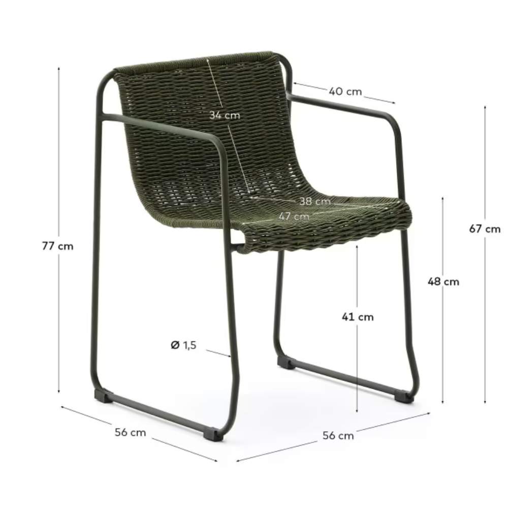 Kave Home Maurina Chair in Green Galvanized Steel and Green Rope Cord