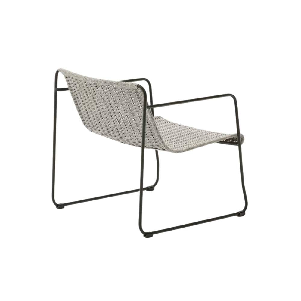 Kave Home Maurina Stackable Armchair in Green Galvanised Steel with Ecru and Grey Rope Cord