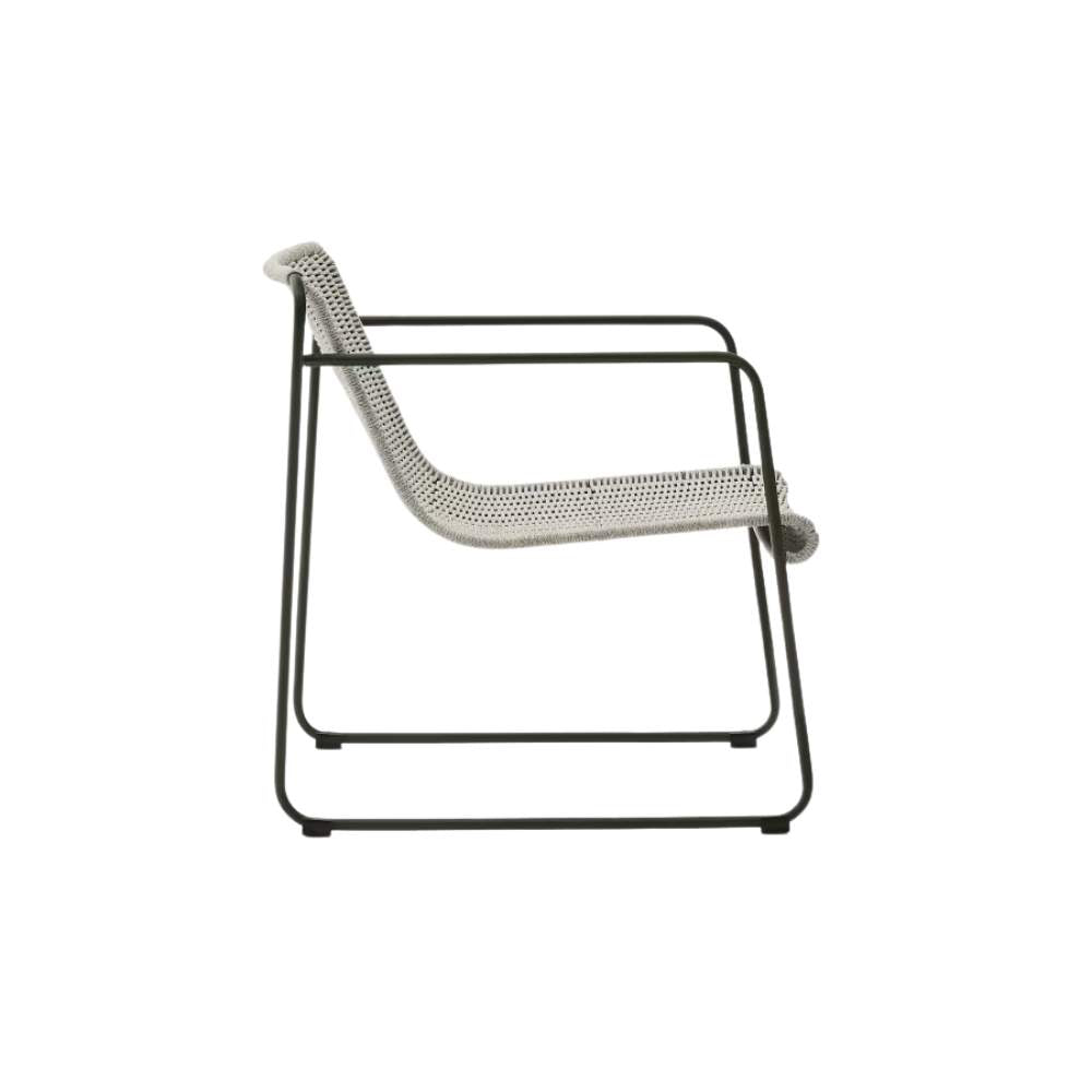 Kave Home Maurina Stackable Armchair in Green Galvanised Steel with Ecru and Grey Rope Cord
