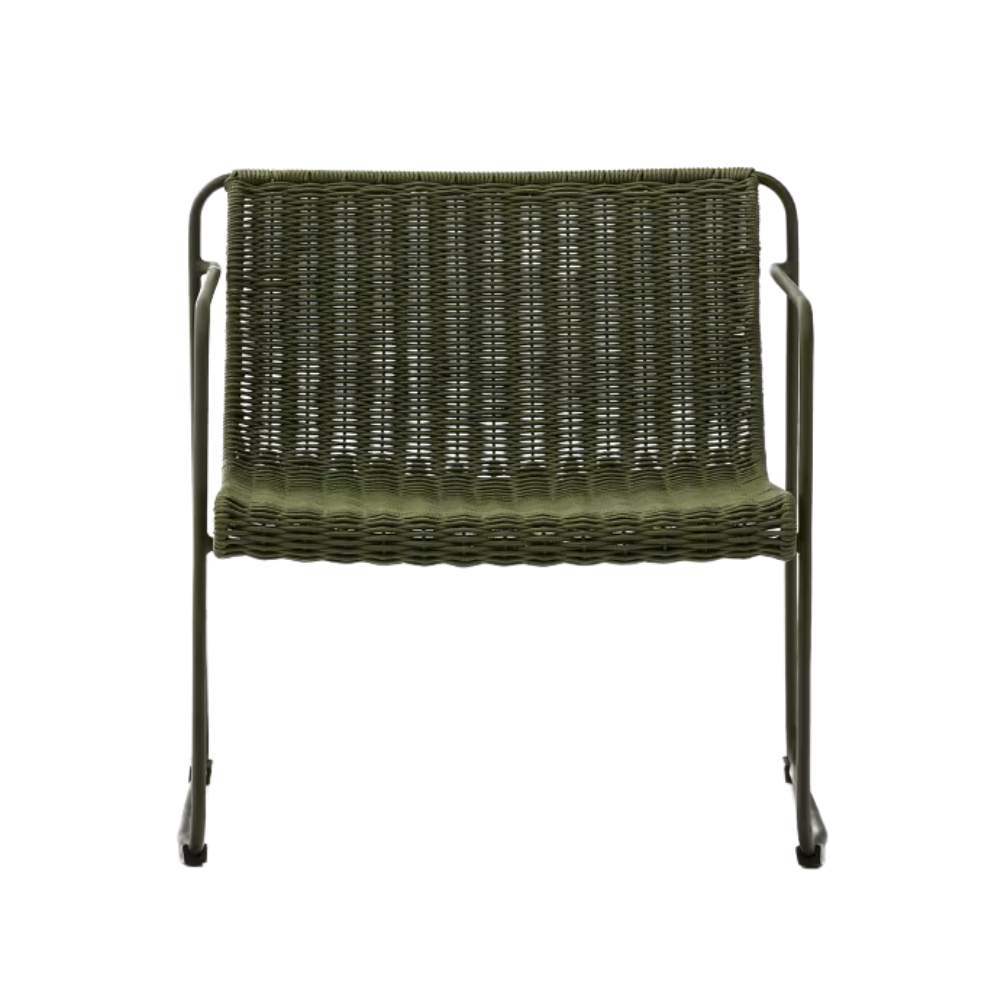 Kave Home Maurina Stackable Armchair in Green Galvanised Steel and Green Rope Cord