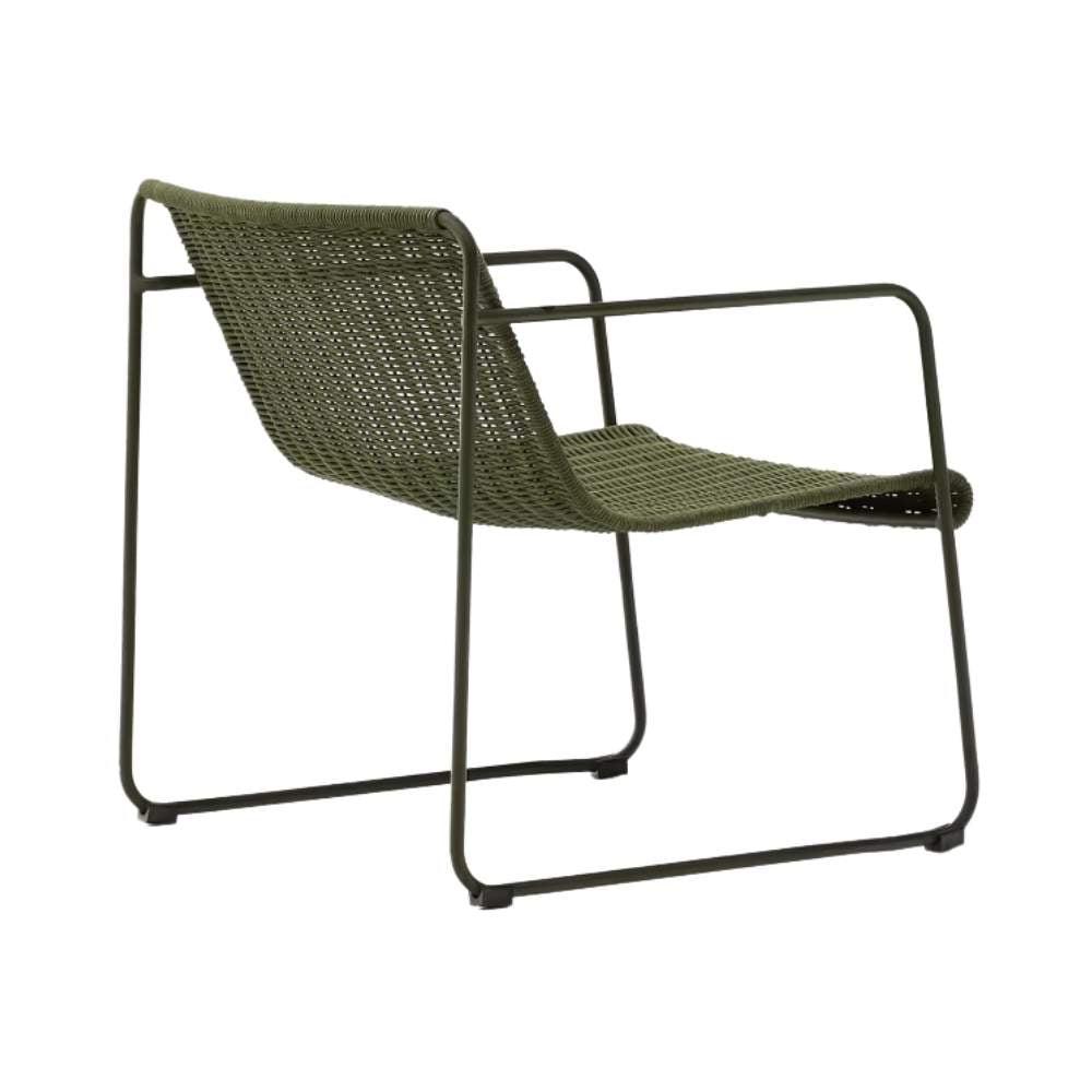 Kave Home Maurina Stackable Armchair in Green Galvanised Steel and Green Rope Cord