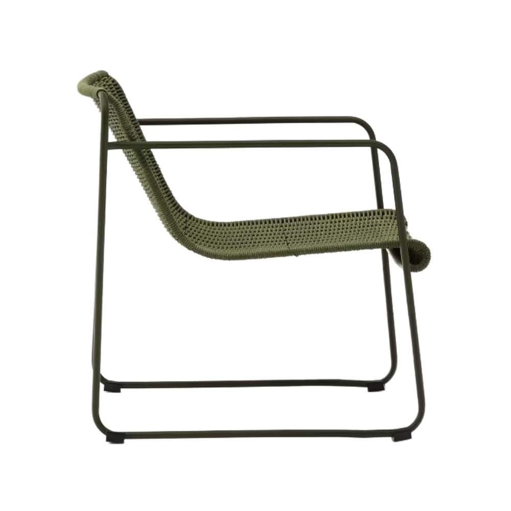 Kave Home Maurina Stackable Armchair in Green Galvanised Steel and Green Rope Cord