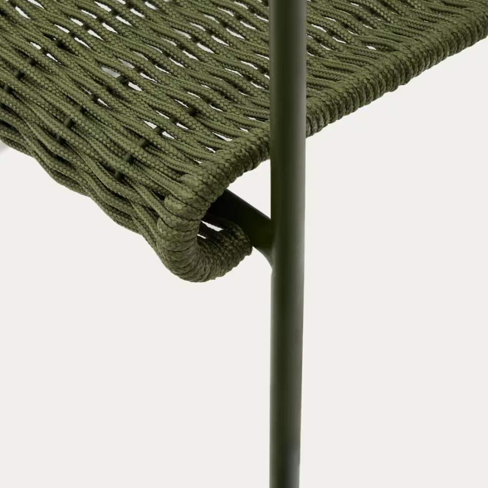 Kave Home Maurina Stackable Armchair in Green Galvanised Steel and Green Rope Cord