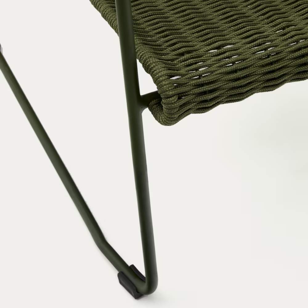 Kave Home Maurina Stackable Armchair in Green Galvanised Steel and Green Rope Cord