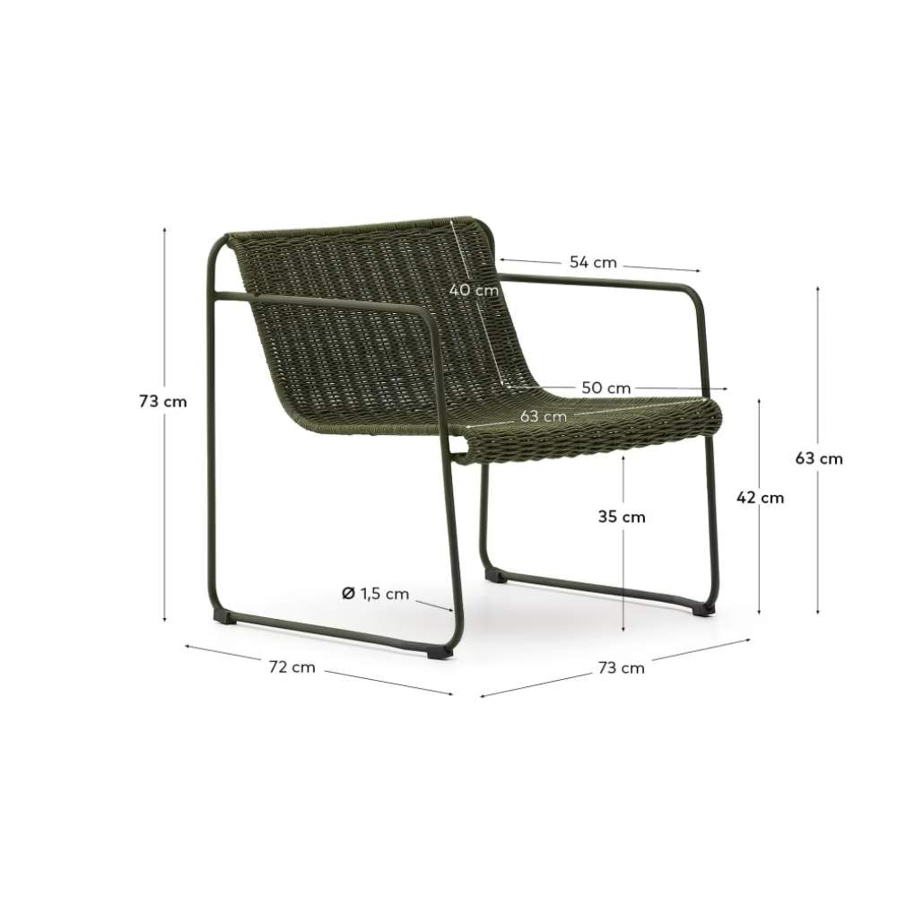 Kave Home Maurina Stackable Armchair in Green Galvanised Steel and Green Rope Cord