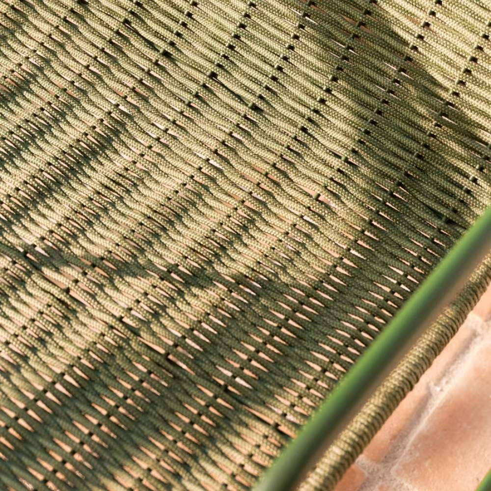 Kave Home Maurina Stackable Armchair in Green Galvanised Steel and Green Rope Cord