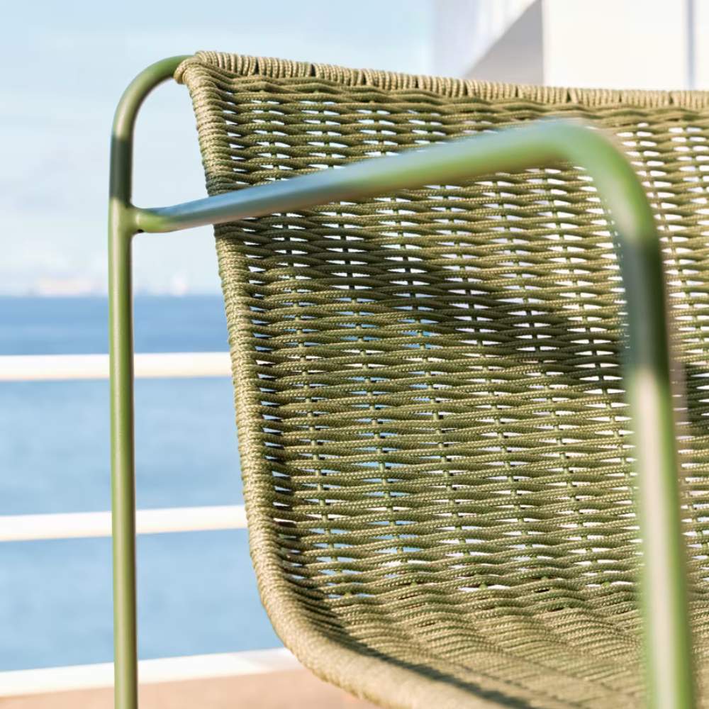 Kave Home Maurina Stackable Armchair in Green Galvanised Steel and Green Rope Cord