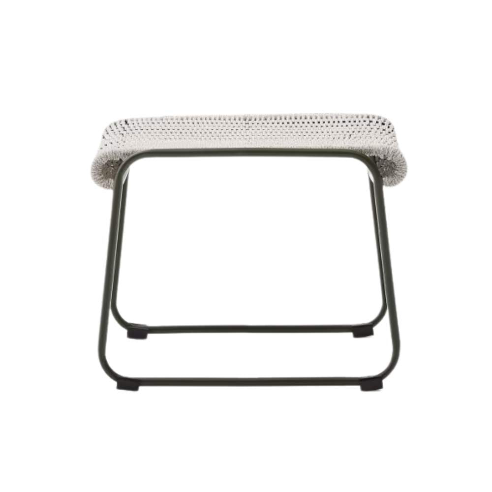 Kave Home Maurina Footrest – Green Galvanised Steel with Ecru and Grey Rope Cord, 58 x 52.5 cm