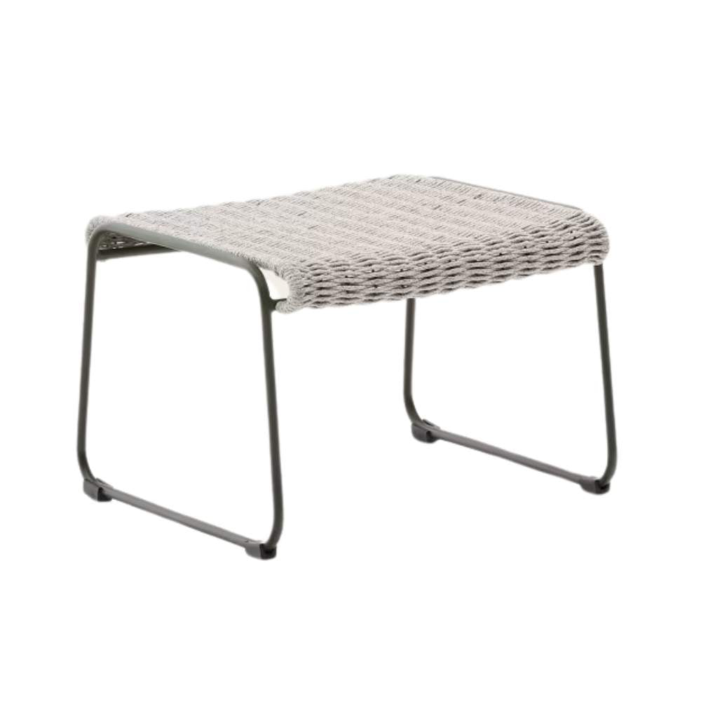 Kave Home Maurina Footrest – Green Galvanised Steel with Ecru and Grey Rope Cord, 58 x 52.5 cm