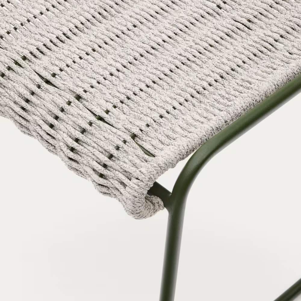 Kave Home Maurina Footrest – Green Galvanised Steel with Ecru and Grey Rope Cord, 58 x 52.5 cm