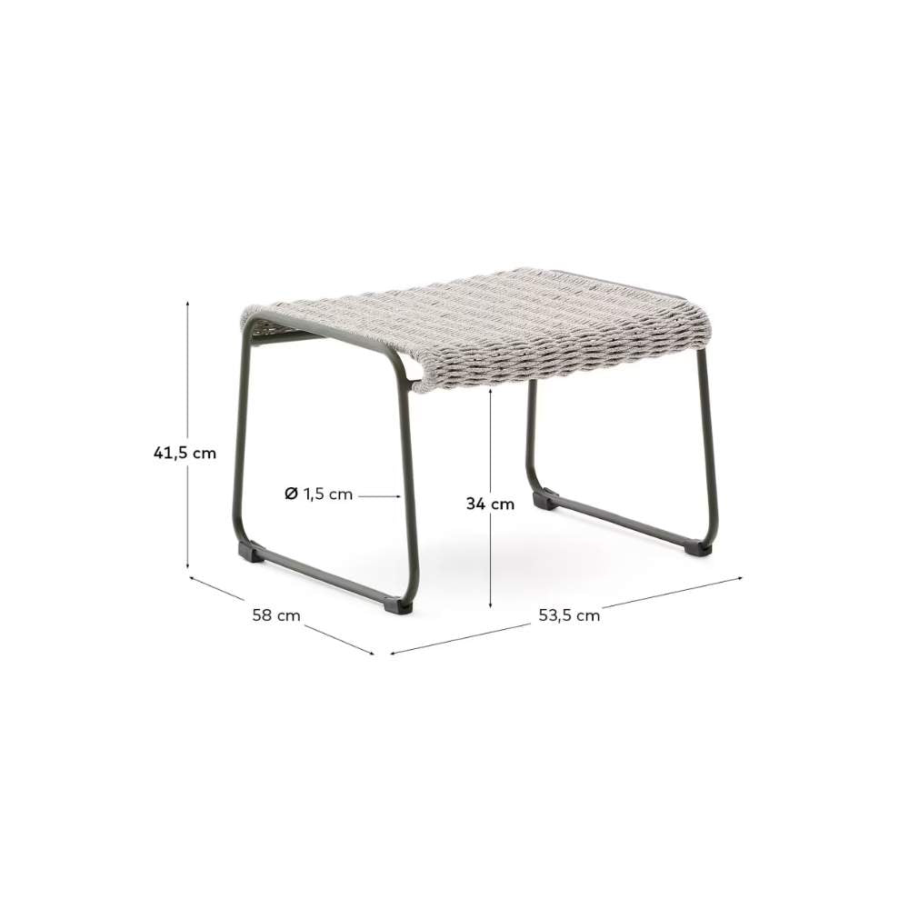 Kave Home Maurina Footrest – Green Galvanised Steel with Ecru and Grey Rope Cord, 58 x 52.5 cm