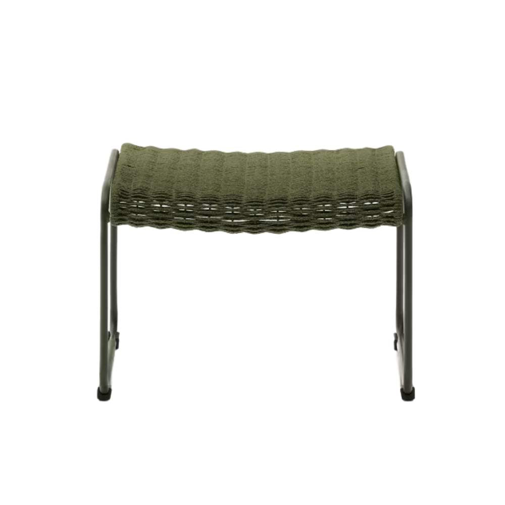 Kave Home Maurina Footrest – Green Galvanised Steel & Rope Cord, 58 x 52.5 cm
