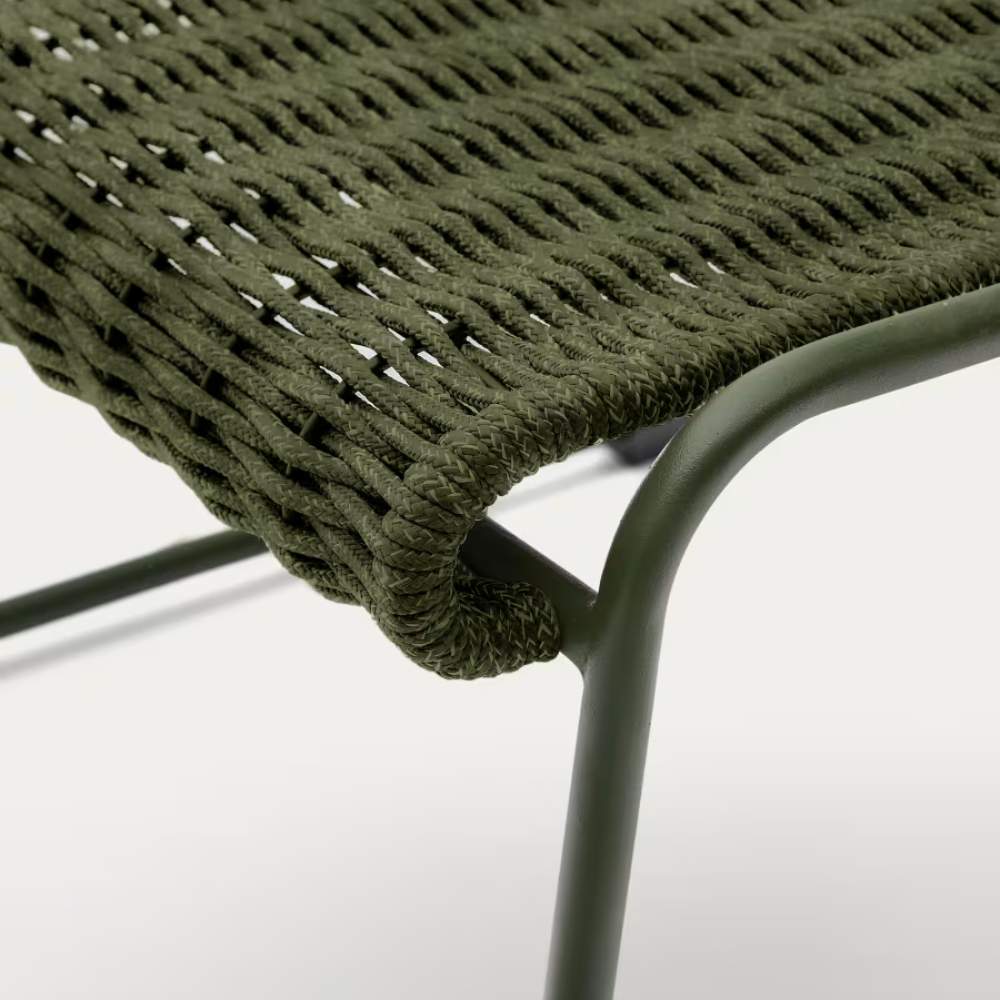 Kave Home Maurina Footrest – Green Galvanised Steel & Rope Cord, 58 x 52.5 cm