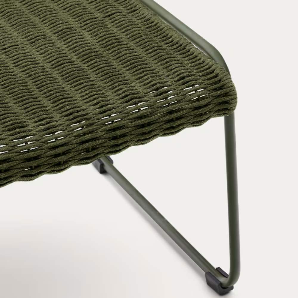 Kave Home Maurina Footrest – Green Galvanised Steel & Rope Cord, 58 x 52.5 cm