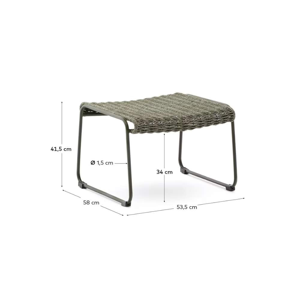 Kave Home Maurina Footrest – Green Galvanised Steel & Rope Cord, 58 x 52.5 cm
