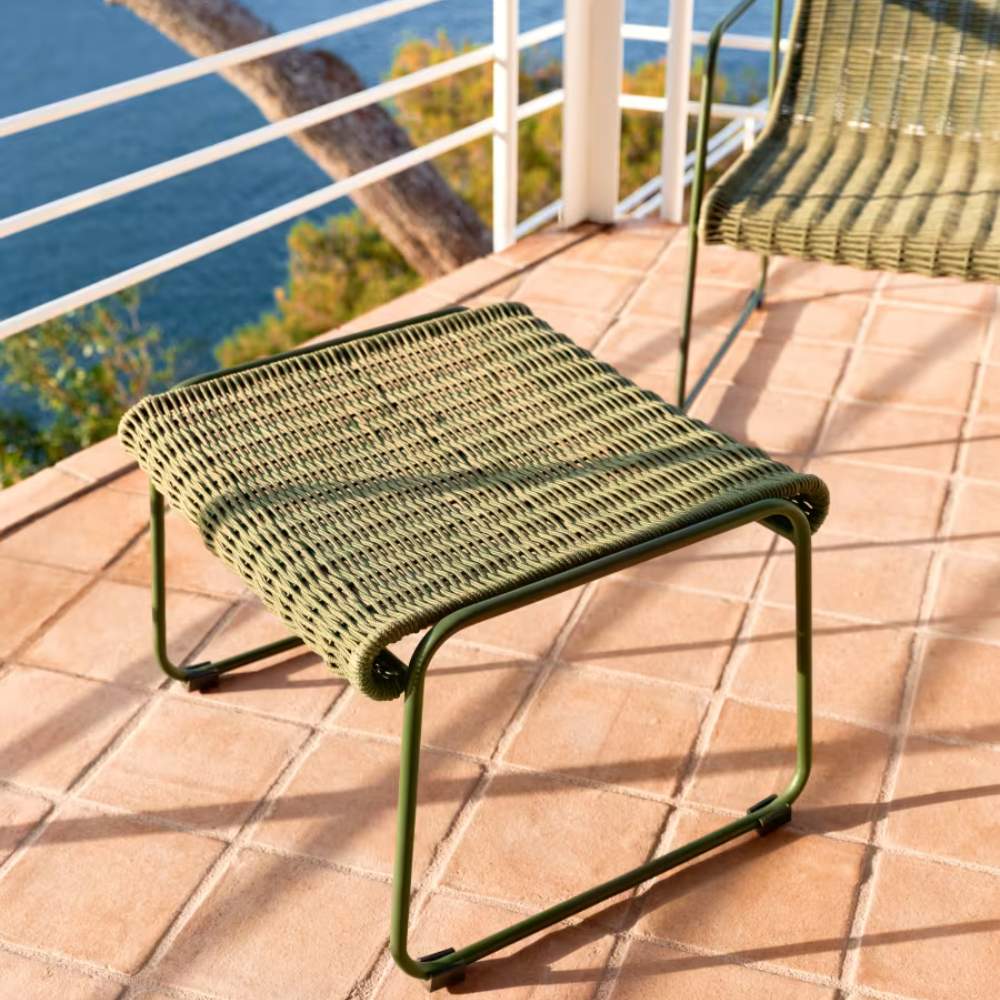 Kave Home Maurina Footrest – Green Galvanised Steel & Rope Cord, 58 x 52.5 cm