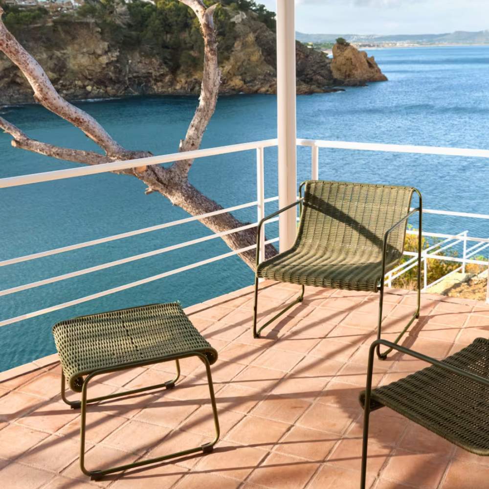 Kave Home Maurina Footrest – Green Galvanised Steel & Rope Cord, 58 x 52.5 cm