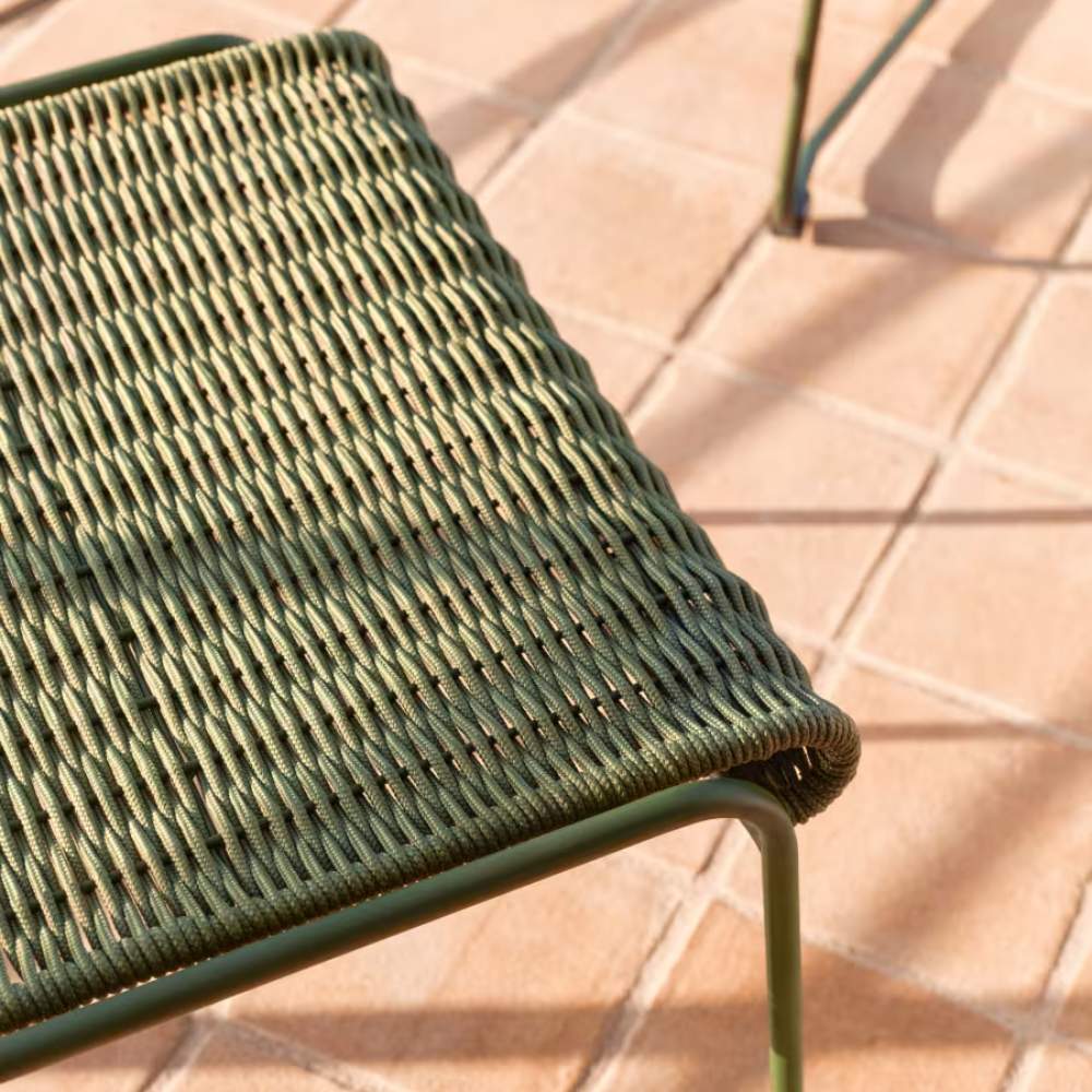 Kave Home Maurina Footrest – Green Galvanised Steel & Rope Cord, 58 x 52.5 cm