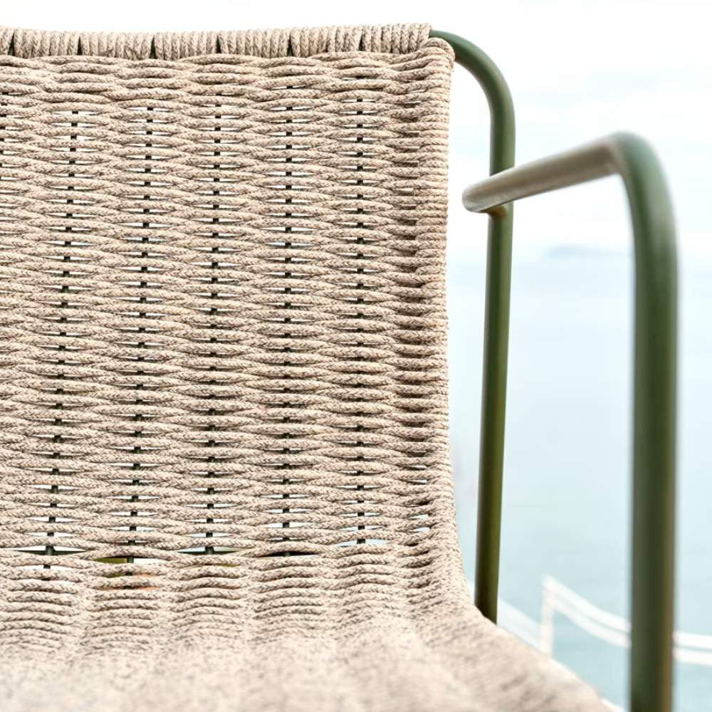 Kave Home Maurina Stool – Green Galvanised Steel with Ecru and Grey Rope Cord, 64.5cm