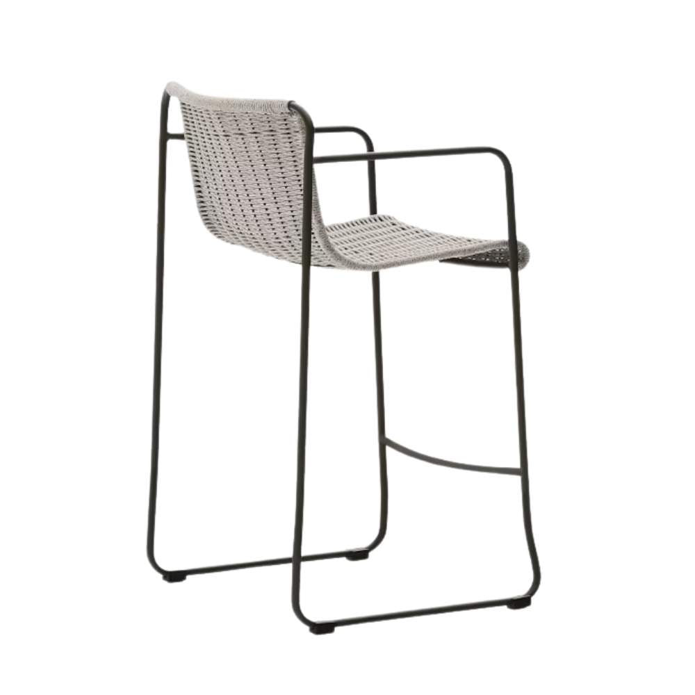Kave Home Maurina Stool – Green Galvanised Steel with Ecru and Grey Rope Cord, 64.5cm