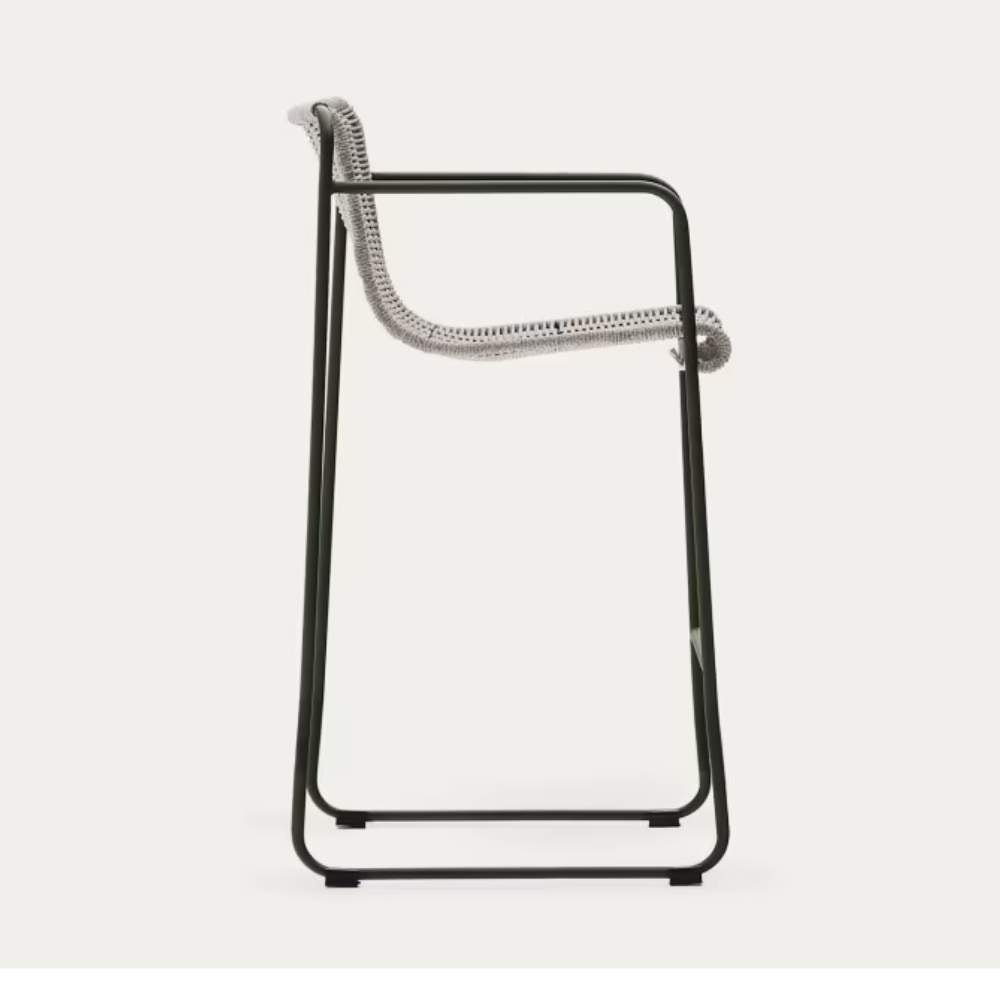 Kave Home Maurina Stool – Green Galvanised Steel with Ecru and Grey Rope Cord, 64.5cm