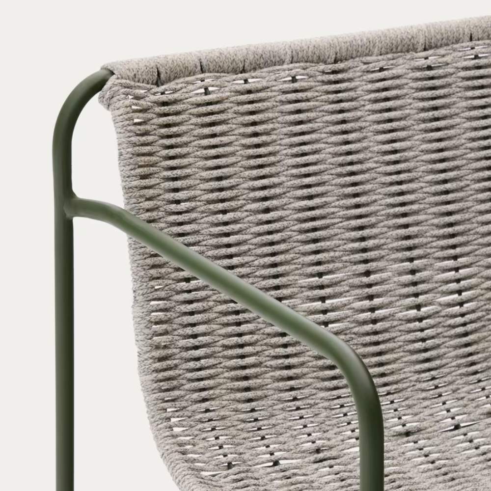 Kave Home Maurina Stool – Green Galvanised Steel with Ecru and Grey Rope Cord, 64.5cm