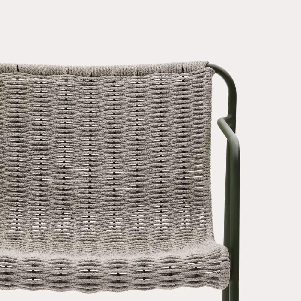 Kave Home Maurina Stool – Green Galvanised Steel with Ecru and Grey Rope Cord, 64.5cm