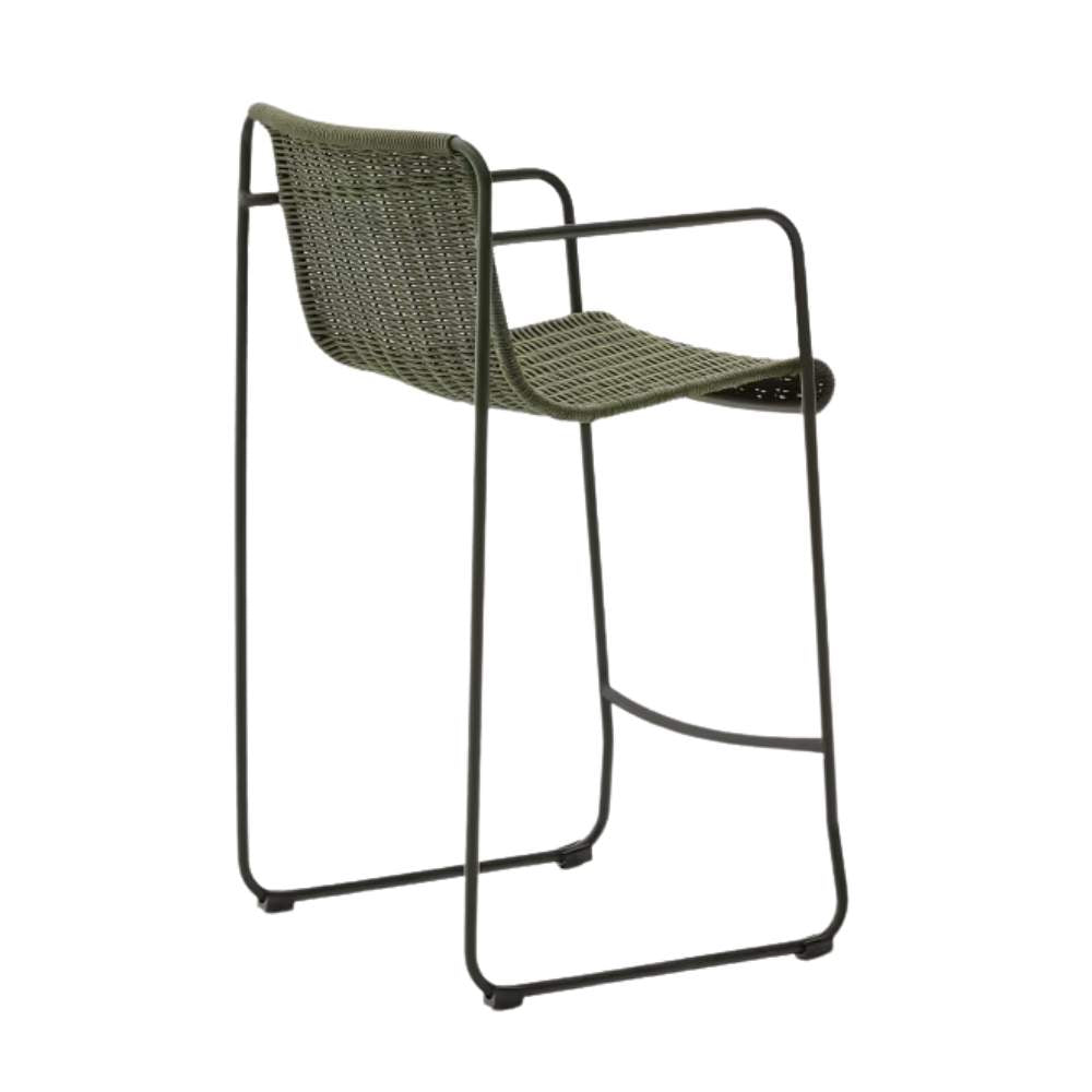 Kave Home Maurina Stool – Green Galvanised Steel & Rope Cord, 64.5cm