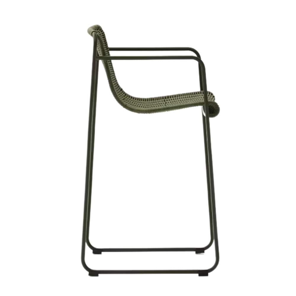 Kave Home Maurina Stool – Green Galvanised Steel & Rope Cord, 64.5cm